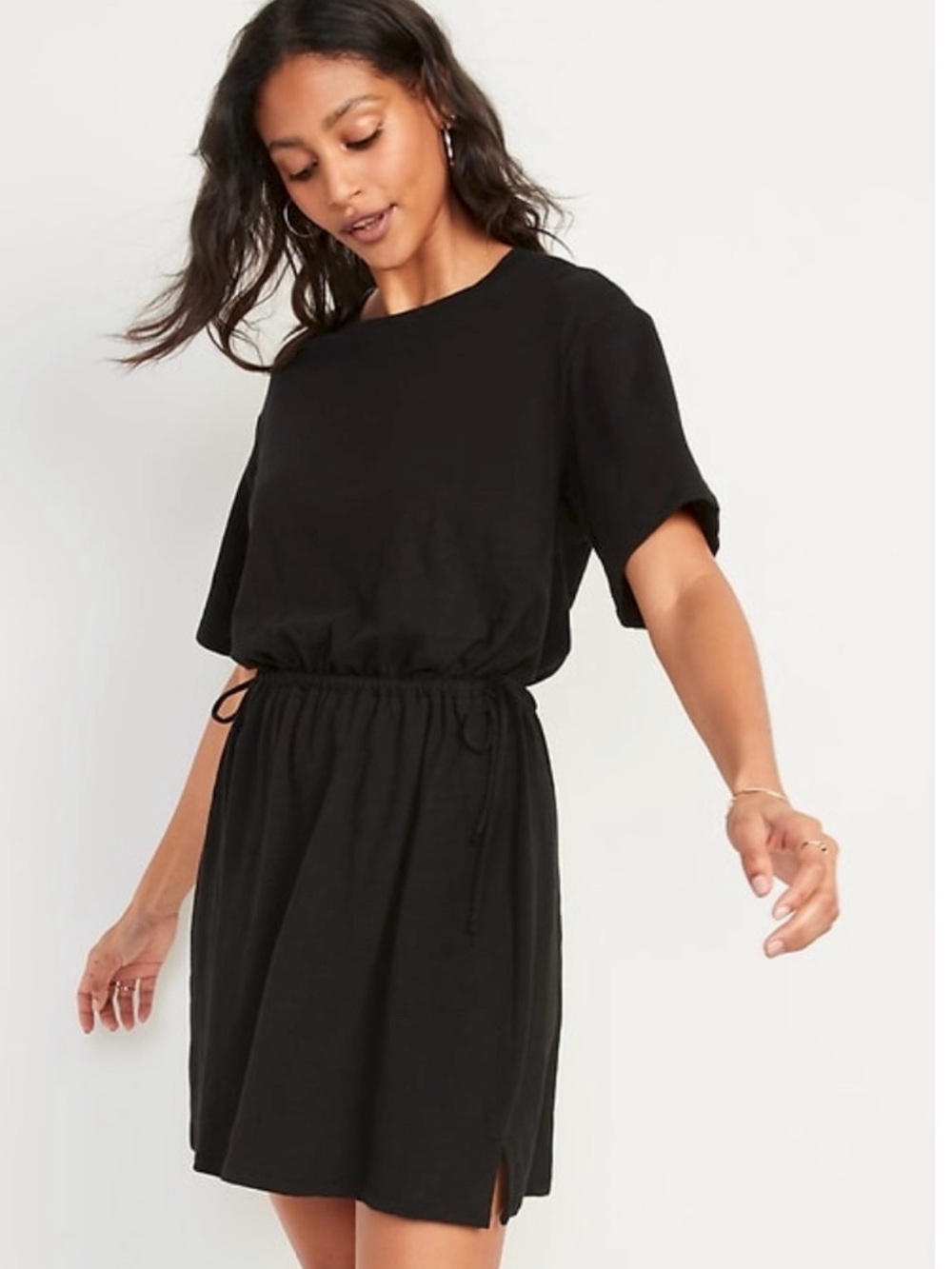 Black Old Navy Petite Medium Jersey Dress cinched waist